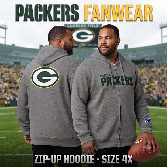NFL Pro Line Other - NFL Pro Line Green Bay Packers Waffle Knit Zip Up Hoodie Grey Mens 4XL Thermal